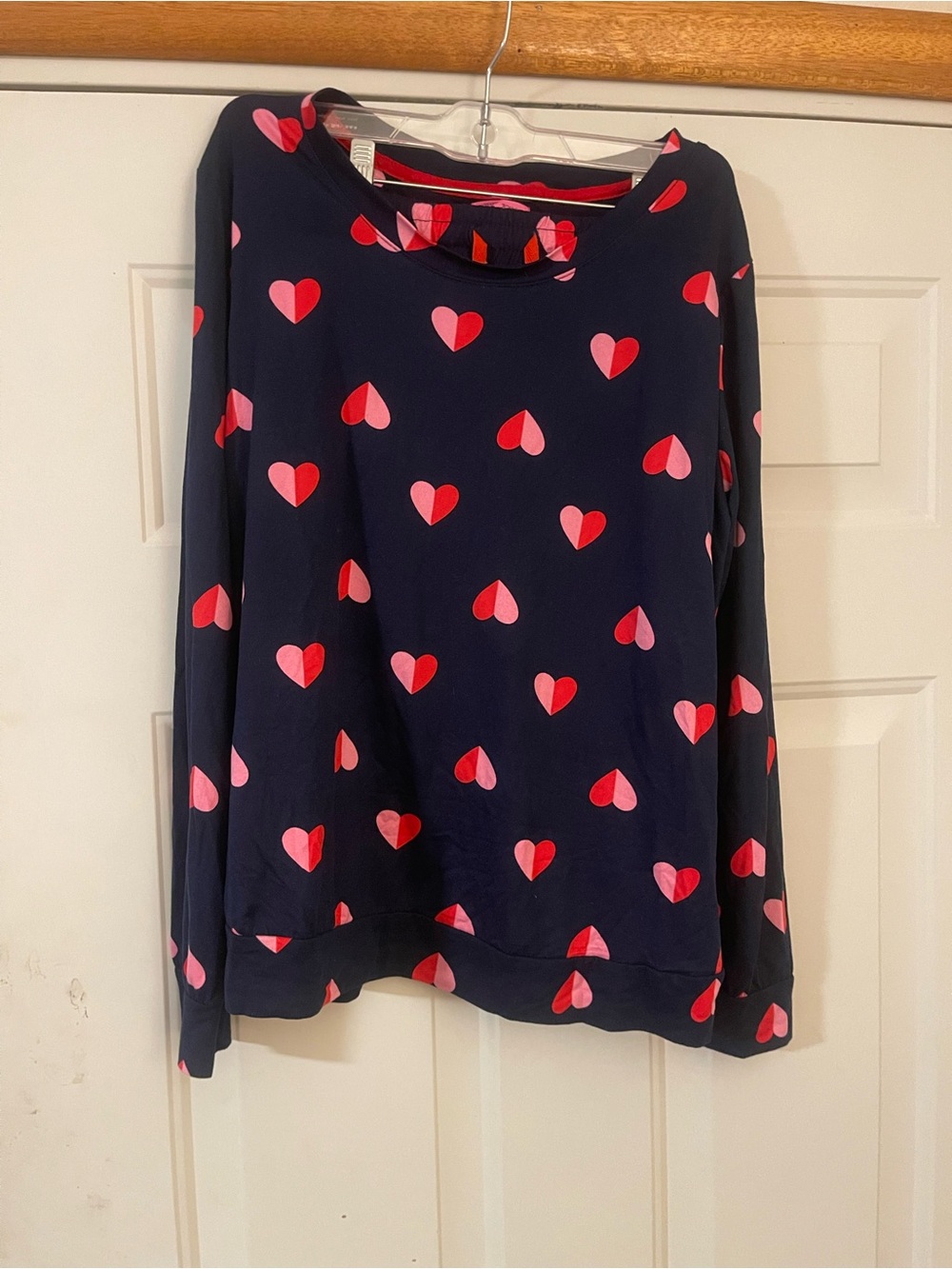 Betsey Johnson Womens Pajama Set Navy Hearts Print Long Sleeve Drawstring Sz M
